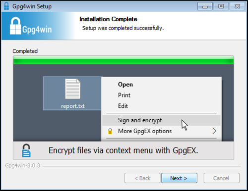 gpg4win install completed
